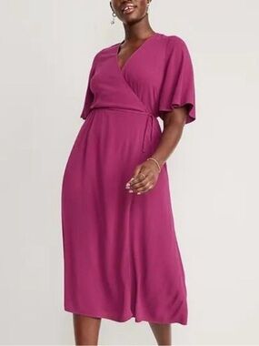Old Navy Waist-Defined Flutter Sleeve Wrap Midi Dress